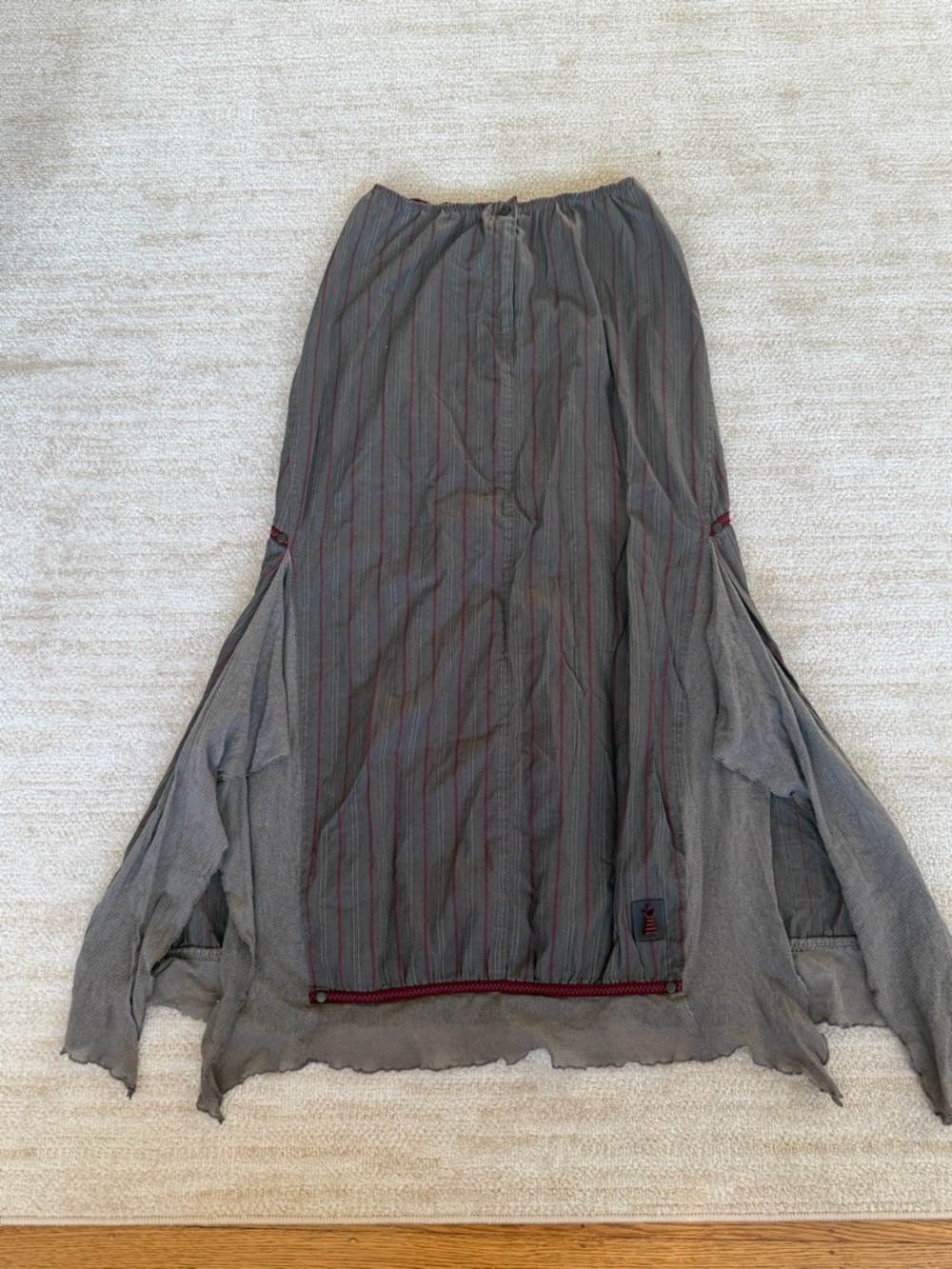 RARE Cop Copine Gray Maxi Skirt with Red Pinstripes